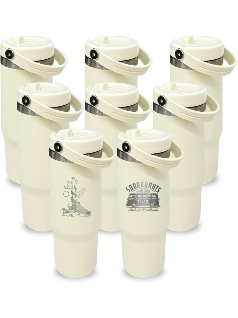 30 oz Tumbler with Handle, Water Bottle with Flip Straw, Cream 8 pack